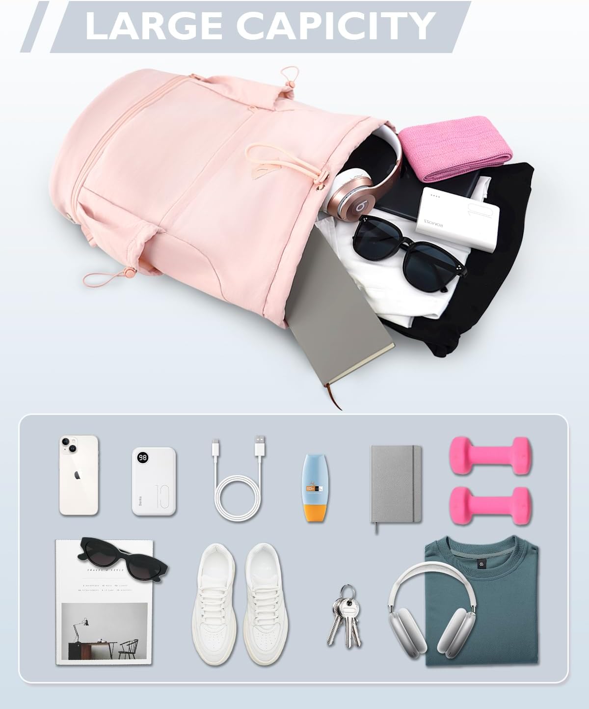 RHDZO Drawstring Backpack Sports Gym Bag with Shoe Compartment and Wet Pocket String Swim Bag for Women Men Beach Backpack, Pink