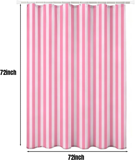 Striped Shower Curtain 72x72 inch, Waterproof Polyester Fabric Bathroom Shower Curtain Set with Hooks, Modern Minimalist Stripe Design for Bathroom Decor (Pink)