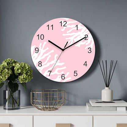 Ocean Wall Clock Battery Operated Non-Ticking 10" Round Wood Clocks, Coral Texture Marine Pink Kitchen Wall Clock for School Bathroom Living Room Home Office Wall Decor