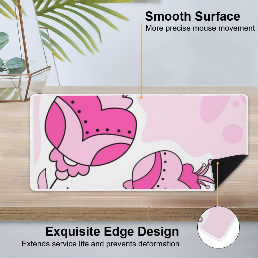 Unique Flower Light Pink Full Desk Mouse Pad 35.4 x 15.7 Inches Mouse and Keyboard Pad Hard Office Supplies Kit Cute Office Desk Decor Cubicle Accessories Pads on Top of Desks XL Computer Matt for