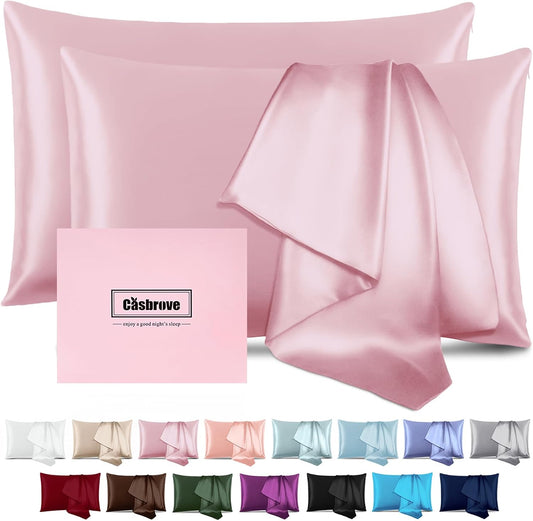 Silk Pillow Cases with Zipper,Mulberry Pillow Case,Pink,Standard,2 Pack | 20x26 Silk Pillowcase for Hair and Skin,Luxury Hypoallergenic Pillow Cover Women Bed Sleep,Soft Breathable Smooth,for Gift