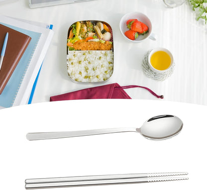 Spoon and Chopsticks Set, Stainless Steel Metal Chopsticks Spoon Set with Travel Case Stainless Steel Chopsticks Spoon Set Travel Utensils for Home Work Outdoor (pink)