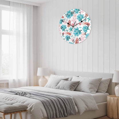 Wall Clock Ocean Coral Shell Clocks PVC Silent Non-Ticking Battery Operated Decorative Turquoise Pink Starfish Anchor Round Clock for Home Living Room Kitchen Bedroom Office School Wall Decor 10 Inch
