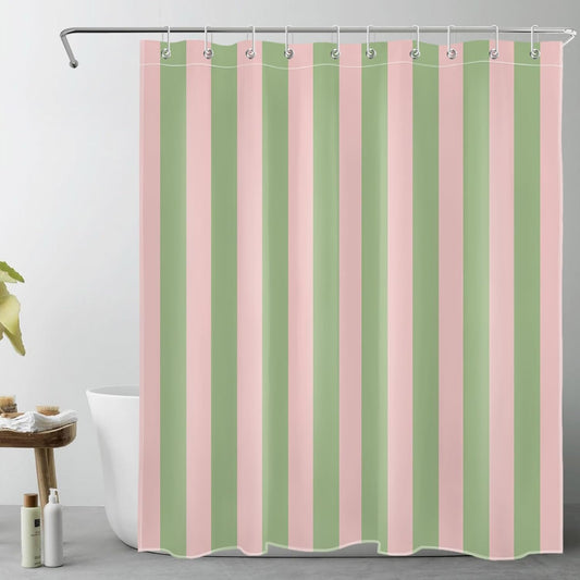 EOBTAIN Pink and Green Striped Shower Curtain for Bathroom Modern Abstract Minimalist Vertical Stripe Shower Curtain with 10 Hooks Vintage Aesthetic Bathroom Curtains Shower Set 60x72 Inch
