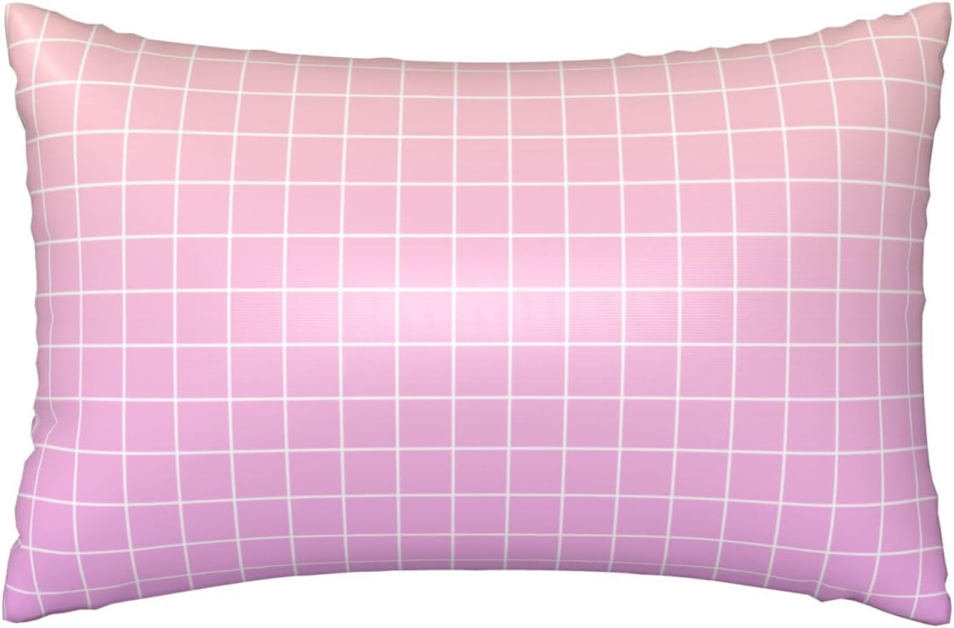 Pink Peach Ombre Grid Print Satin Pillowcase for Hair＆Skin, 20x30 Inches Satin Pillowcase with Zipper, Similar to Silk Pillow Cases, Pillow Cases Queen Throw Pillow Covers