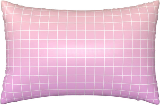 Pink Peach Ombre Grid Print Satin Pillowcase for Hair＆Skin, 20x30 Inches Satin Pillowcase with Zipper, Similar to Silk Pillow Cases, Pillow Cases Queen Throw Pillow Covers
