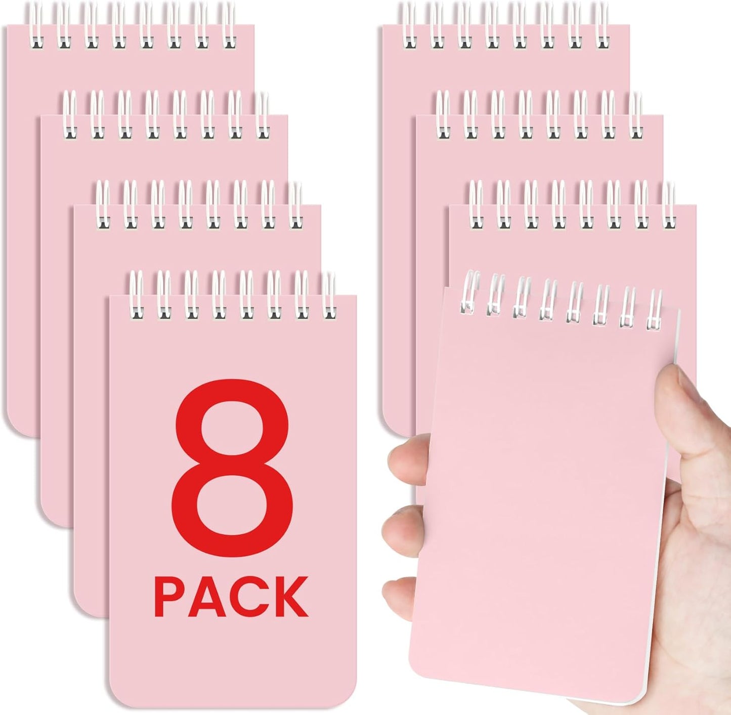 Taja Pocket Small Notebook 3" x 5", Set of 8 Mini Little Spiral Notebook, Nursing Notepad, Perfect for Work, School, Office, Nurse, Travel - Pink