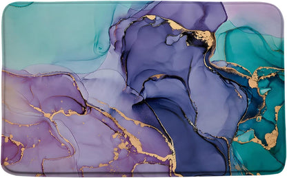 Sunhe Purple Pink Turquoise Marble Bath Mat Abstract Modern Texture Gold Stripes Ombre Luxury Watercolor Geometric Ink Art Print Microfiber Memory Foam Soft Doormat Kitchen Bathroom Mat/Rugs