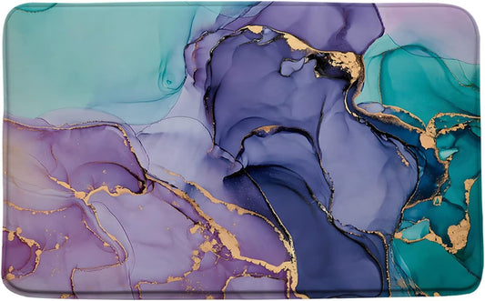 Sunhe Purple Pink Turquoise Marble Bath Mat Abstract Modern Texture Gold Stripes Ombre Luxury Watercolor Geometric Ink Art Print Microfiber Memory Foam Soft Doormat Kitchen Bathroom Mat/Rugs