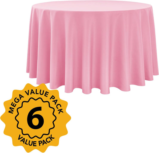 6-Pack Pink Round Tablecloths, 120 Inches, Stain-Resistant Polyester for 5-6 Ft Round Tables - Washable Table Covers for Weddings, Banquets, Birthday Parties, Events