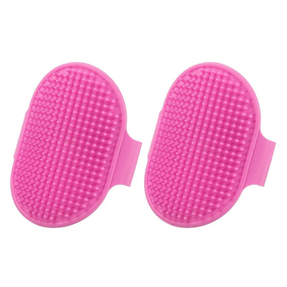 Dog Bath Brush, Silicone Pet Shampoo Brush with Adjustable Ring Handle Massage Scrubber Comb(2Pcs, Pink), for Long Short Hair Dogs and Cats Bathing Cleaning Shampooing