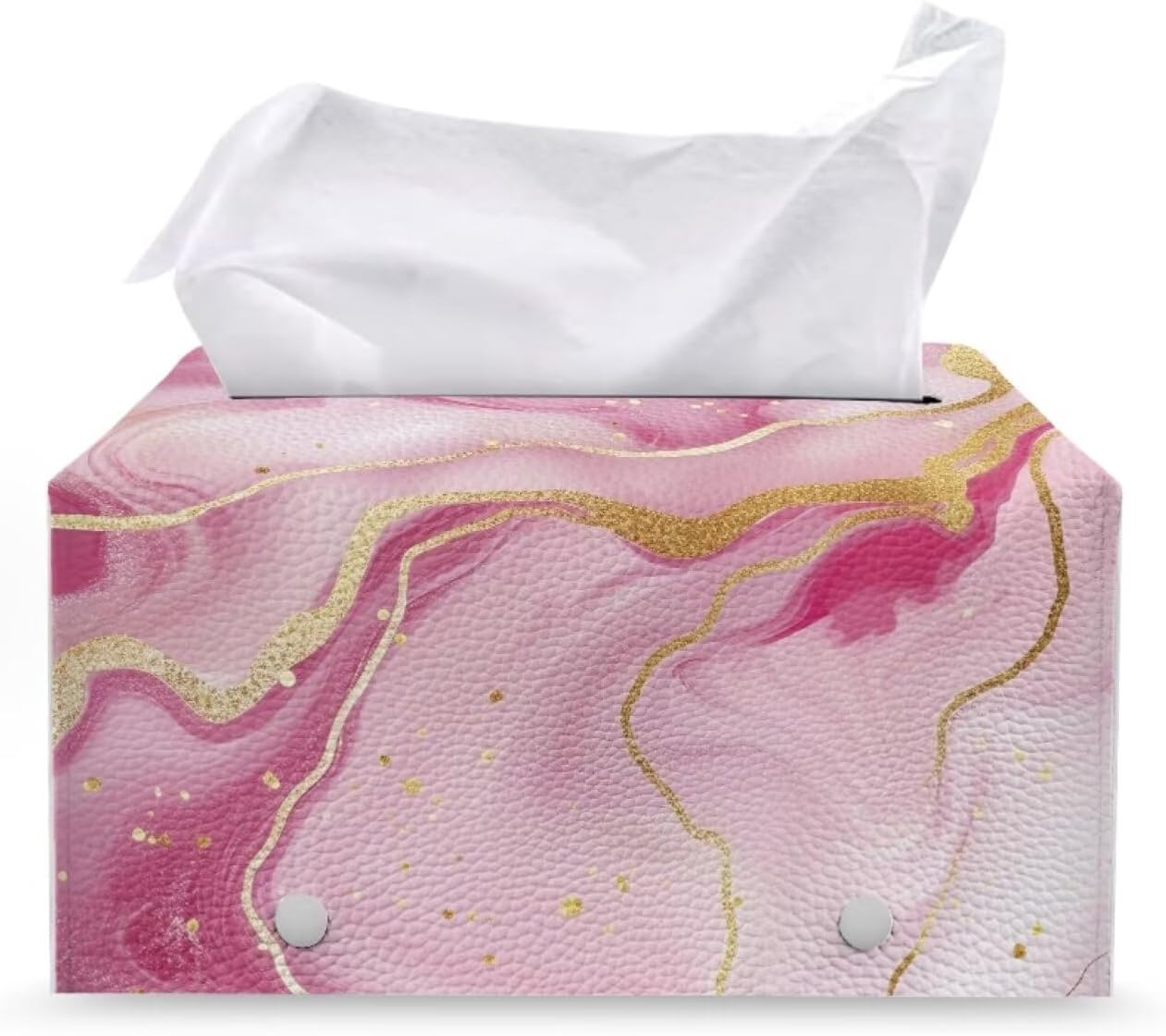 Pink Marble Printed Cuboid Tissue Box Holder Rectangular Napkin Organizer PU Leather Tissue Box Holder for Home/Office/Car