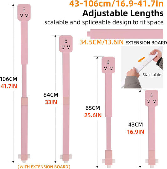 Outlet Extender 17-41in，Upgrade Stable USB-A&USB-C Wall Outlet Extender Made of Fireproof Material，Wall Plug Extender Anti-Wires-Chaos，with 4 Fixed Angles Suit for Outlet Behind Desk, Sofa（Pink）
