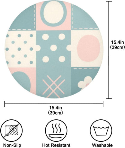 Patchwork Pattern Flowers Pastel Peach Round Outdoor placemats Rustic Reusable placemat individuales para mesa de comedor Rose Gold 15.4x15.4in Set of 6