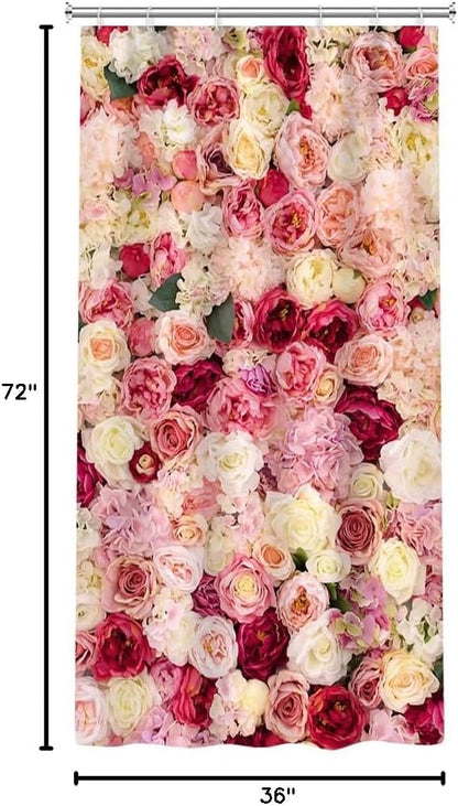 Floral Shower Curtain Red and Pink Rose Flowers Vivid Bright Spring Wedding Beautiful Women Bath Curtain Waterproof Polyester Fabric Bathroom Decor Set with Hooks 36x72inch