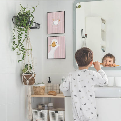 Wheatwin Girls Bathroom Decor Set, Pink Goose Nursery Animal Bathroom Wall Decorations for Kids Toddler Little Girls Toilet Washroom, 8x10 Unframed 4Pcs - Pink