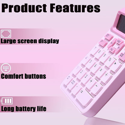 Cute Calculator with DIY Kitty Stickers, Pink Calculator 12 Digit Large LCD Display, Solar and Battery Powered, Office Accessories for Desk, Desktop Calculators for Office School (Pink)