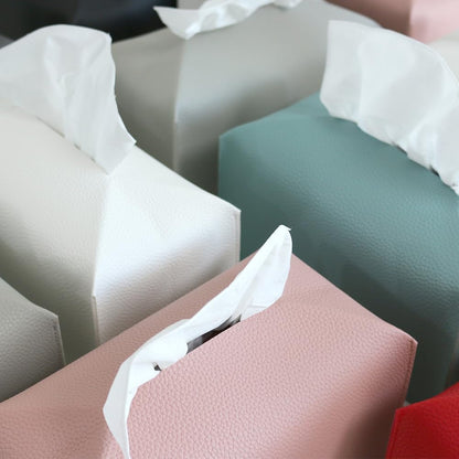 Skin Touch PU Leather Square Tissue Box Cover — Modern Decorative Holder for Bathroom, Vanity, Office Desk, Bedroom, Living Room, or Kitchen (Pink, Rectangle)