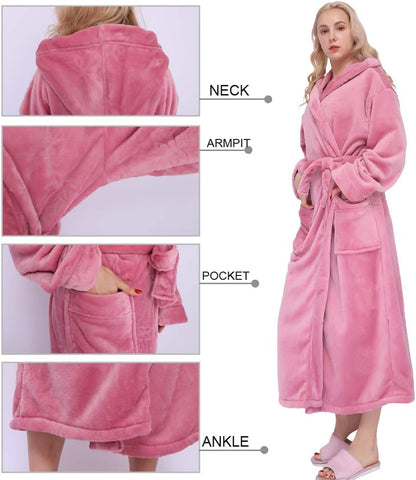 KEMUSI Hooded Herringbone Women's Soft Spa Long Kimono Bathrobe,Comfy Full Length Warm Nightdress