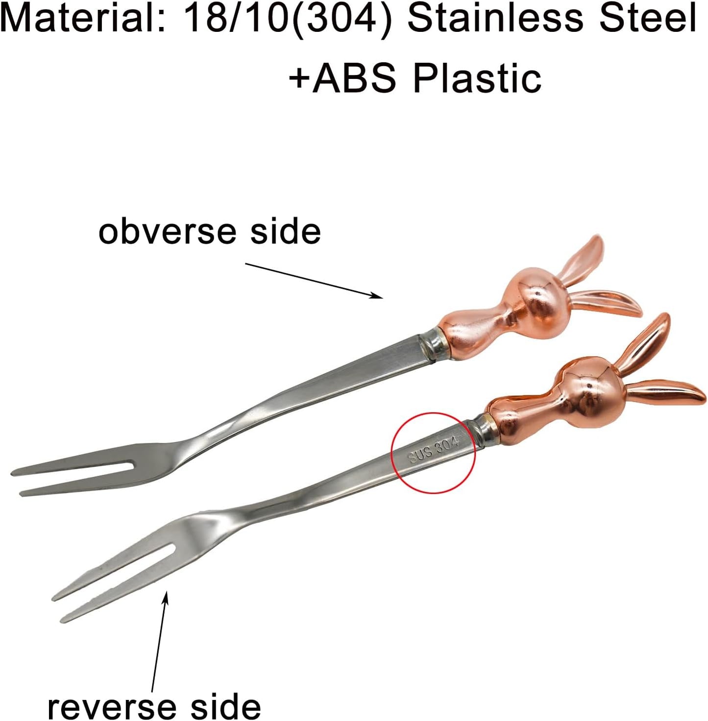 6Pcs Rose Gold Rabbit Fruit Forks 5.2inch Bunny Appetizer Forks 18/10(304) Stainless Steel Small Cocktail Forks for Easter Party Favors Cake Dessert