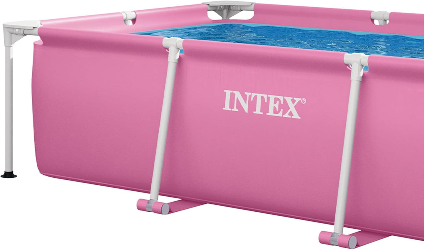 INTEX Rectangular Frame 8 ft 6 in x 5 ft 4 in x 26 in Above Ground Pool, Swimming Pool with Steel Frame, Pink - Pump Not Included
