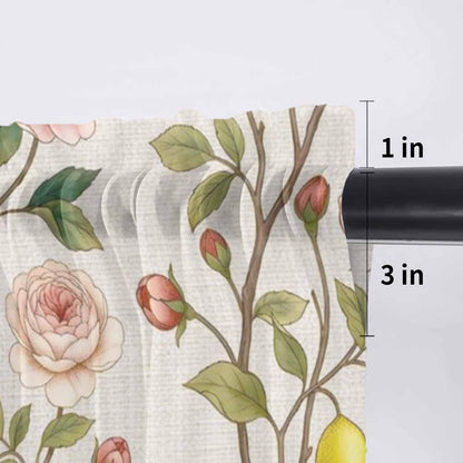 Spring Floral Sheer Curtains Valances for Windows Summer Lemons Farmhouse Art Rustic Chiffon Kitchen Valances for Cafe, Rod Pocket Voile Window Treatments Curtains for Living Room Bedroom, 54"x18"