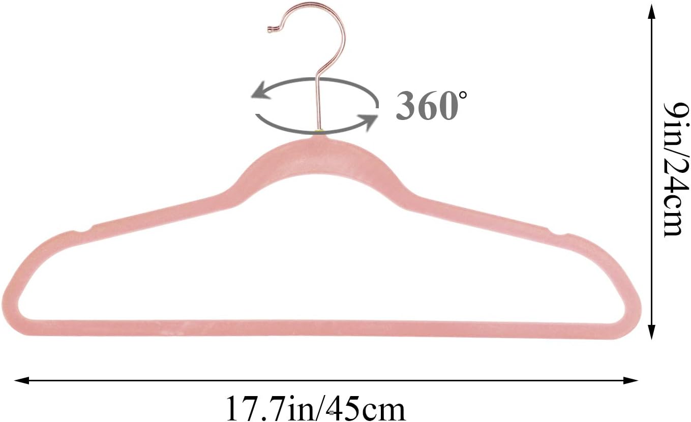 VECELO Premium Velvet Clothes Hangers Suit Heavy Duty (60 Pack)-Non Slip & Space-Saving with 8 Finger Clips & Tie Rack Excellent for Men and Women,Light Pink