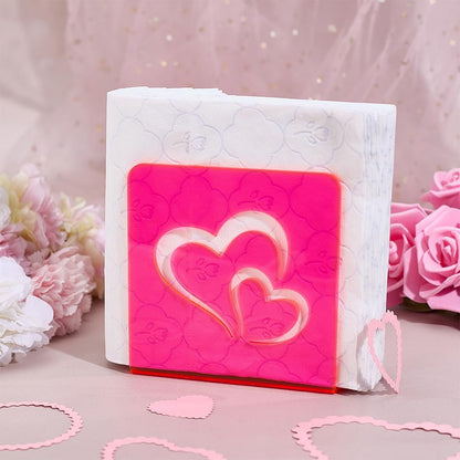 PH PandaHall 3 Pack Hot Pink Napkin Holder, Acrylic Heart Napkin Holder for Table Decorative Napkins Storage Tissue Paper Dispenser with Double Heart for Wedding Kitchen Restaurant Bars Partites Home