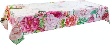 Pink Roses Rectangle Tablecloth 60x84 Inch, Waterproof Summer Floral Table Cover Rosette Table Cloth, Red Rose Rectangular Table Décor Washable Fabric for Party, Picnic, Camping, Kitchen, Dining Room