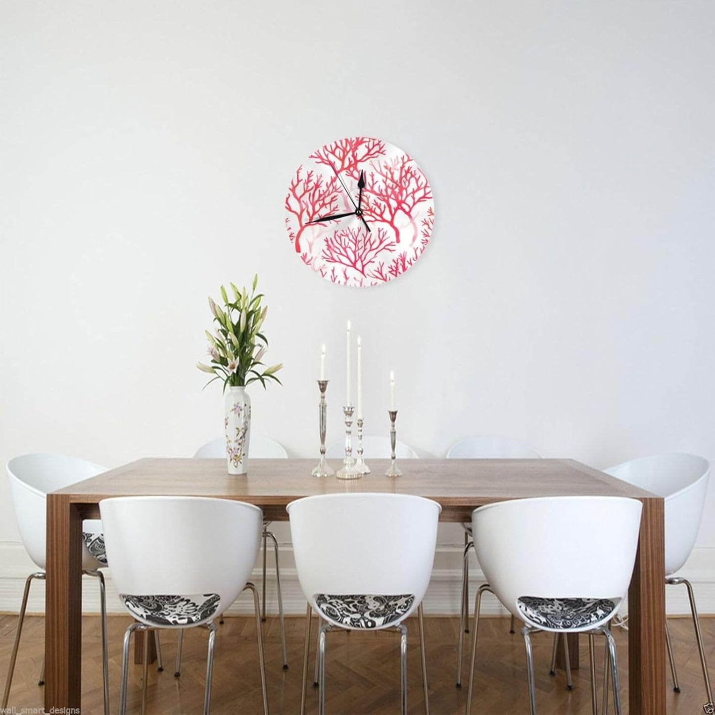Pink Coral Pattern Round Wall Clocks 10 Inch Silent Non-Ticking Circular Clock Decorative Wall Clock for Living Room Kitchen Bedroom Bathroom Office Home Decor