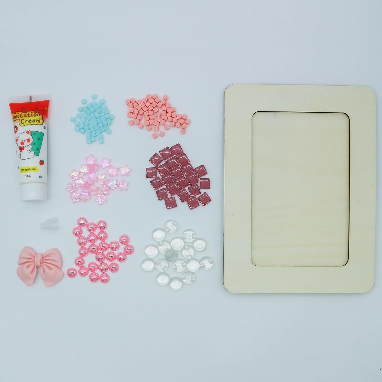 Fenzonmic DIY Photo Frame Craft Kit: Mosaic, Buttons, Stars & Bows, Customizable 4x6 Inch Wood Frame for Family Activity, Home Decor Gifts (Pink)