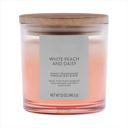 White Peach and Daisy Scented 2-Wick Ombre Jar Candle 12oz.