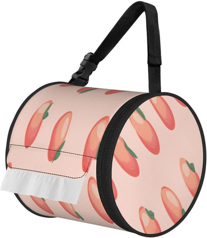 Oxford Cylinder Tissue Holder, Round Tissue Container Pink Peach Pattern - 6.3''X6.3'' Portable Toilet Paper Roll Cover Tissue Box for Home Car Camping Office Travel