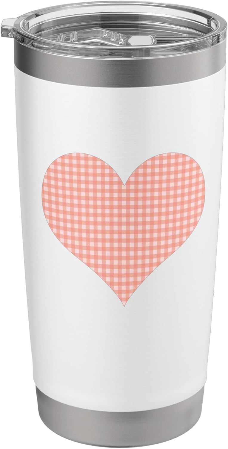 Cute Coral Peach Gingham Check Plaid Checkered Pattern Stainless Steel Insulated Tumbler