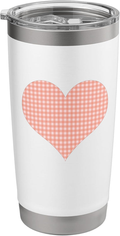 Cute Coral Peach Gingham Check Plaid Checkered Pattern Stainless Steel Insulated Tumbler