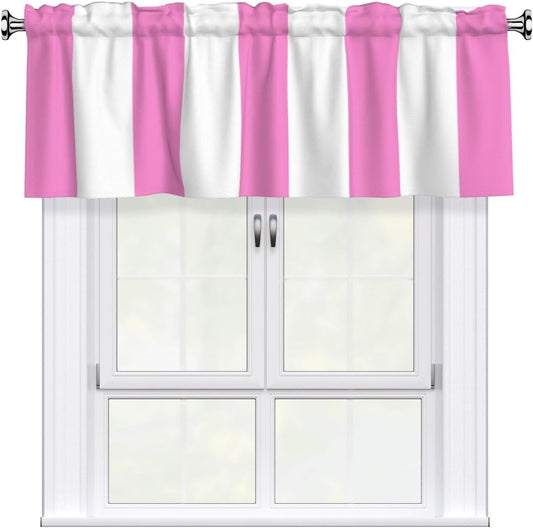 Pink White Striped Valances for Windows Rod Pocket Valance Curtains Light Filtering Window Treatments 18"X54" Short Curtains for Kitchen Cafe Bathroom Bedroom 1 Panel