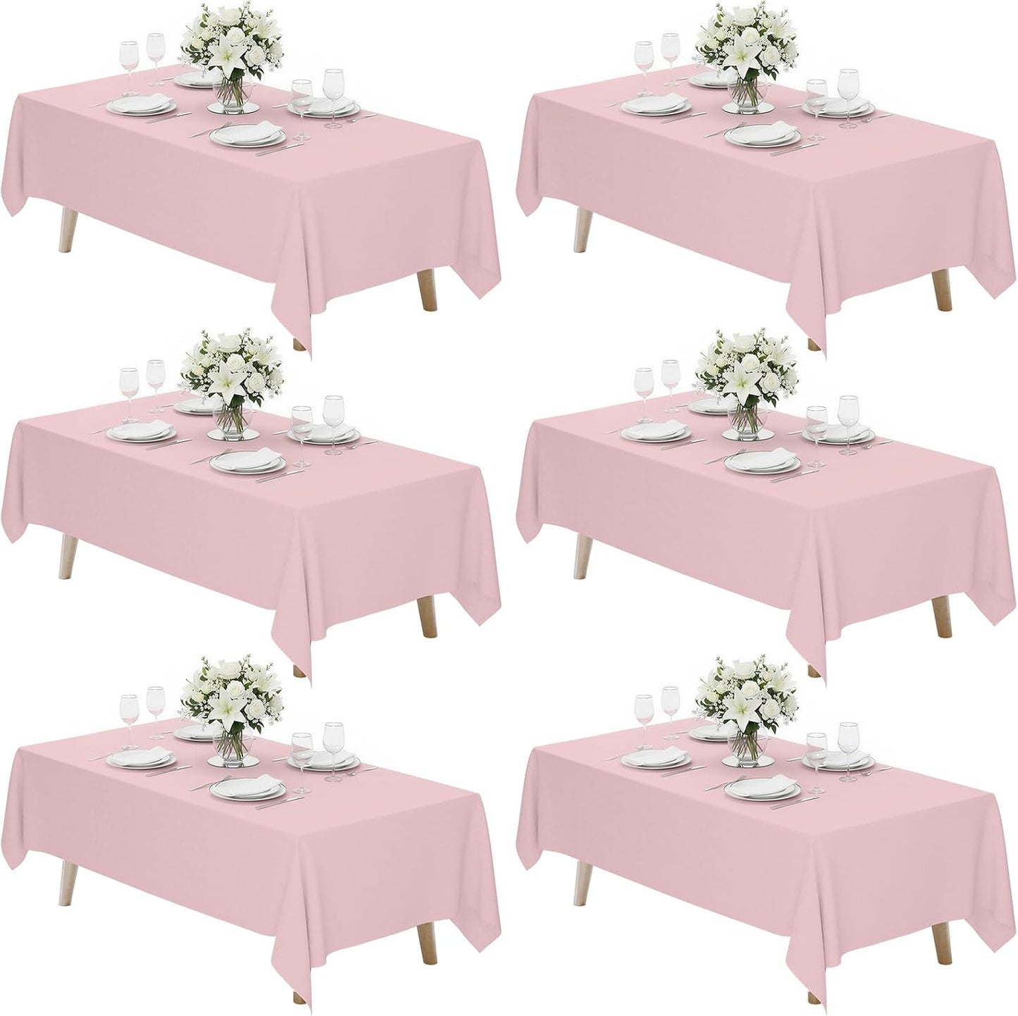 Fixwal 6 Pack Pink 70 x 120 Inch Rectangle Tablecloths, Reusable Heavy Duty Washable Polyester Table Covers, Stain and Wrinkle Resistant for 6-8 Ft Tables, Baby Shower, Birthday, Wedding, Party