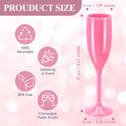 XUWAIDSGN Champagne Flute Acrylic Champagne Glasses Wedding Toasting Champagne Flute Goblet Plastic Reusable Unbreakable Champagne Cups for Bachelorette Wedding Bridal Shower Party (Pink, 24)