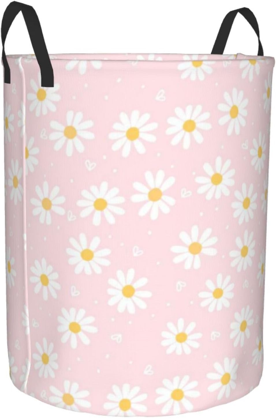 Pink Daisy Flower Large Laundry Basket,Collapsible Laundry Hamper With Handle Floral Room Decor,Round Waterproof Dirty Clothes Hamper Toy Organizer Storage Basket Gift for Home Bedroom Bathroom Decor
