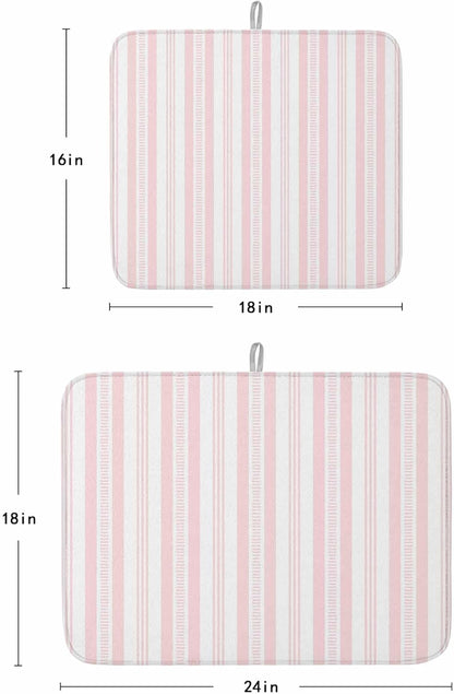 Pink Striped Dish Drying Mat 2 Pack, Modern Farmhouse Stripes Rustic Geometric Absorbent Heat Insulating Kitchen Drying Pad Drainer Mats for Sink Counter Pot Dishes 18 X 24 Inch