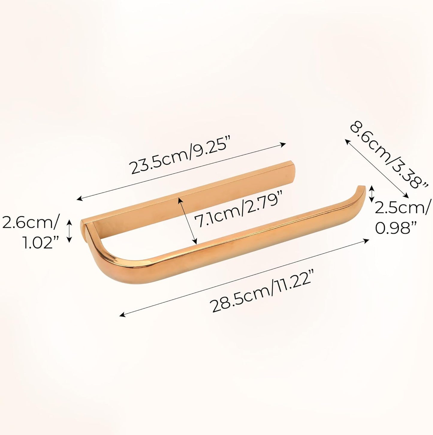 Rose Gold Hand Towel Bar Holder – Wall Mounted Towel Rack, Under Cabinet Kitchen Rust Proof Brushed Brass Bar, European-Style Polished Decor Bathroom Hardware Accessory (Copper, 1 Pack)