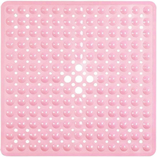 53x53cm Shower Mat Suction Cup PVC Anti Slip Bath Mat Square Shower Floor Pad Non Slip Safety Mat for Bathtub Bathroom Carpet(1x Pink)