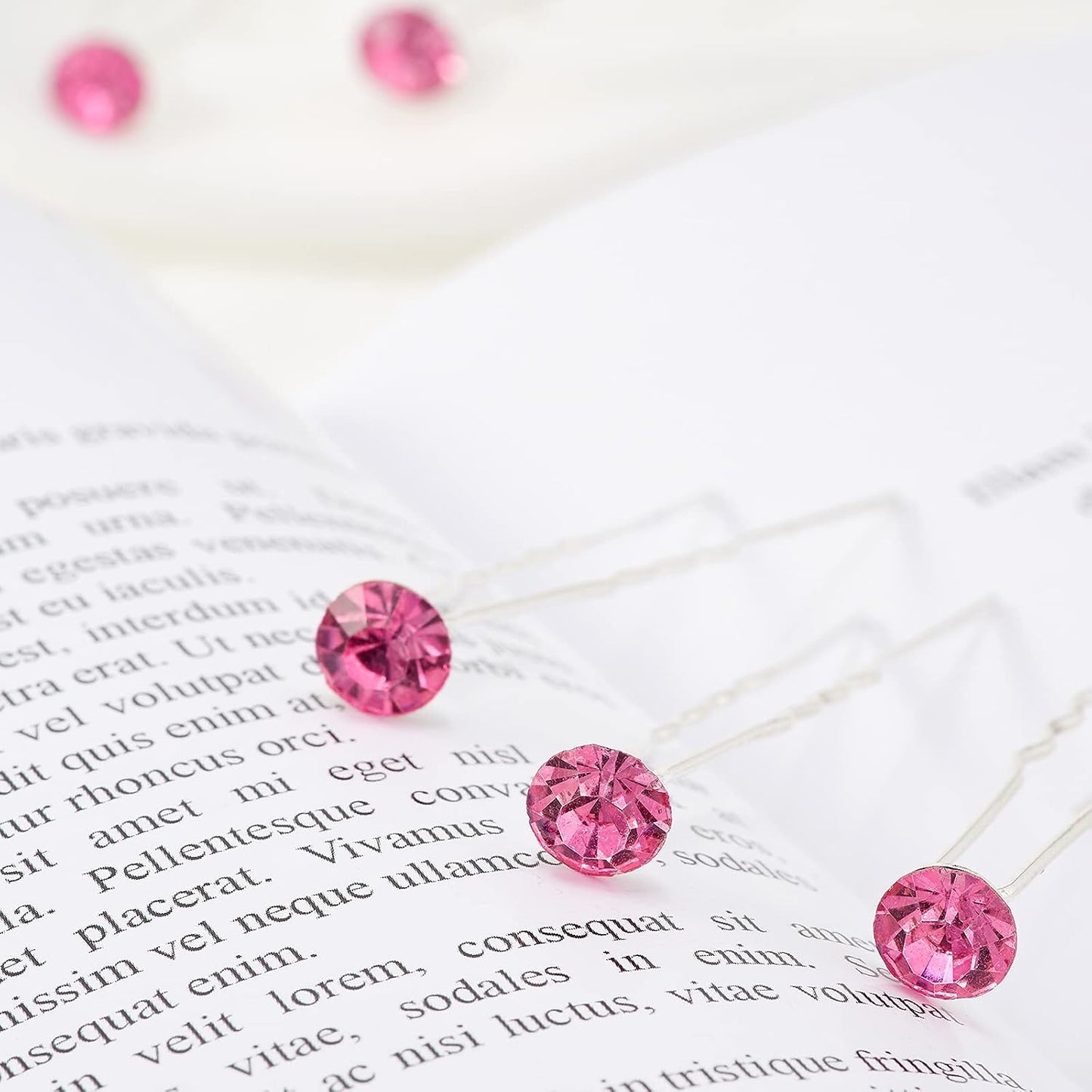 QIUTIMIY 20 Pack (Pink) Rhinestone Hair Pins Crystal Hair Clips for Bridal Wedding Women Hair Jewelry Accessories, with Clear Container
