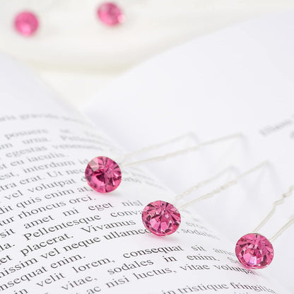 QIUTIMIY 20 Pack (Pink) Rhinestone Hair Pins Crystal Hair Clips for Bridal Wedding Women Hair Jewelry Accessories, with Clear Container
