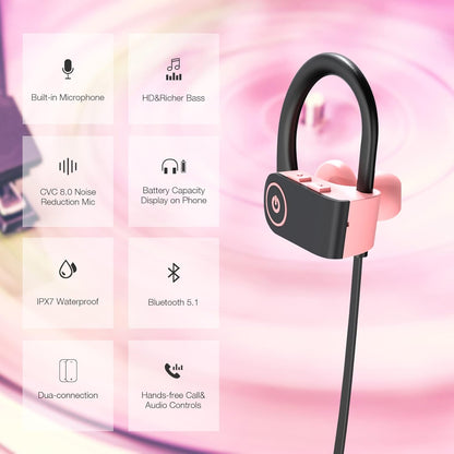 Boean Bluetooth Headphones - IPX7 Waterproof Running Sports Earphones for Women & Girls with 16 Hrs Playtime