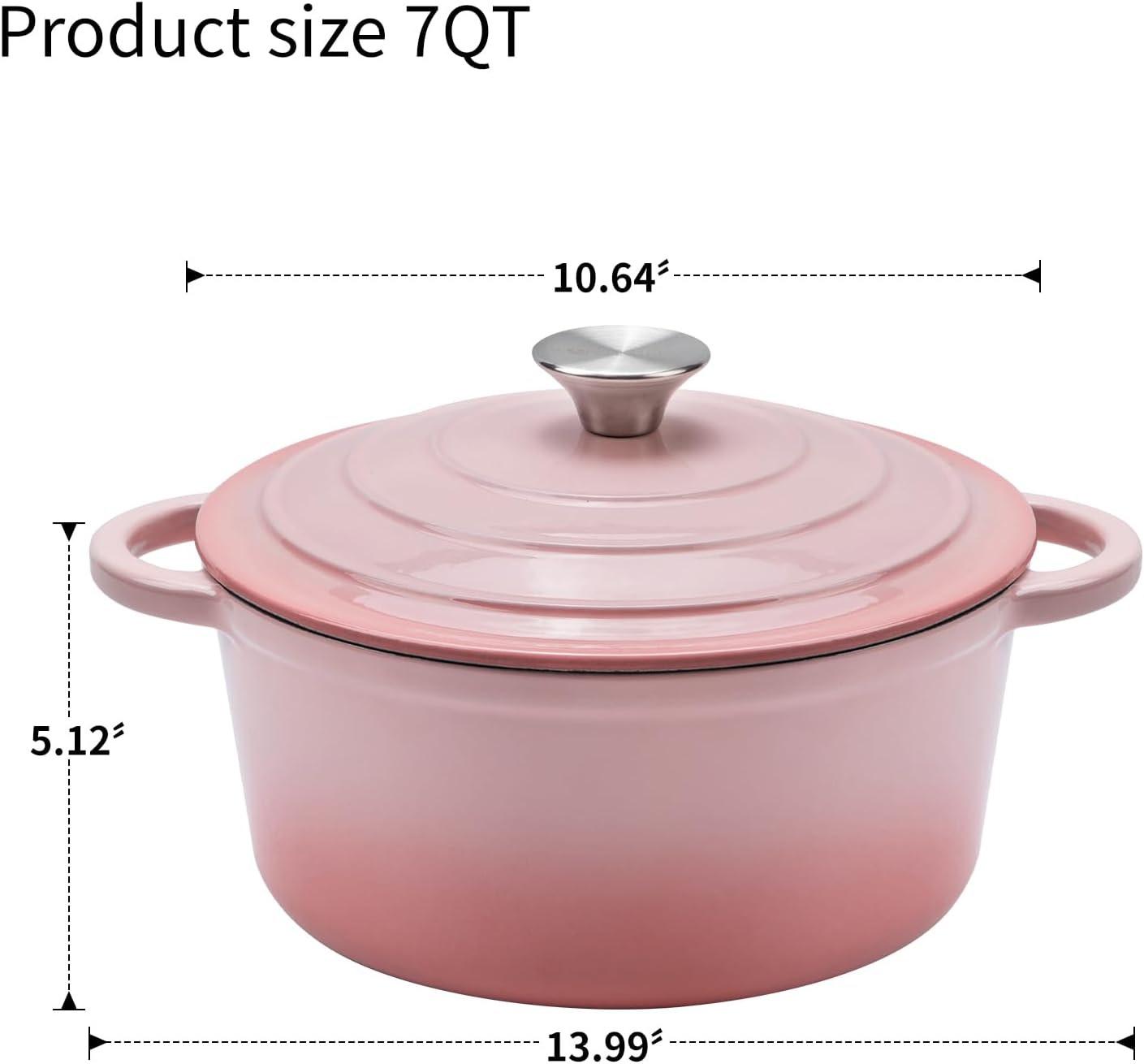 Enameled Cast Iron Dutch Oven - 7QT Pot with Lid,Oven Safe to 500°F,Heavy-Duty Cookware for Sourdough Bread Baking,Braising,Stews,Roasting Pink
