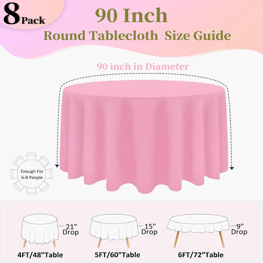 8 Pack Pink Round Tablecloth 90 Inch Round Table Cloth, Wrinkle Resistant and Washable Tablecloth Polyester Fabric Table Cloth Round Cover for Dining Wedding Banquet Party