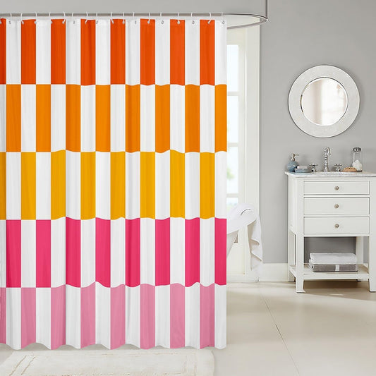 Erosebridal Abstract Shower Curtain Pink Vintage Geometric Fabric Shower Curtain,72" W X 78" L,Colorful Striped Bathroom Shower Curtain Sets Modern Art Aesthetic Bath Curtains