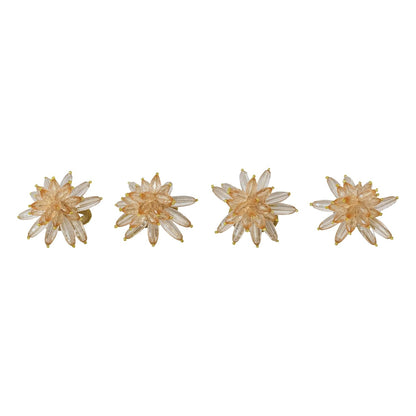 Creative Co-Op 4-Piece Round Handmade Acrylic and Glass Beaded Flower Napkin Rings with Gold Cord, Pink and Yellow Finish
