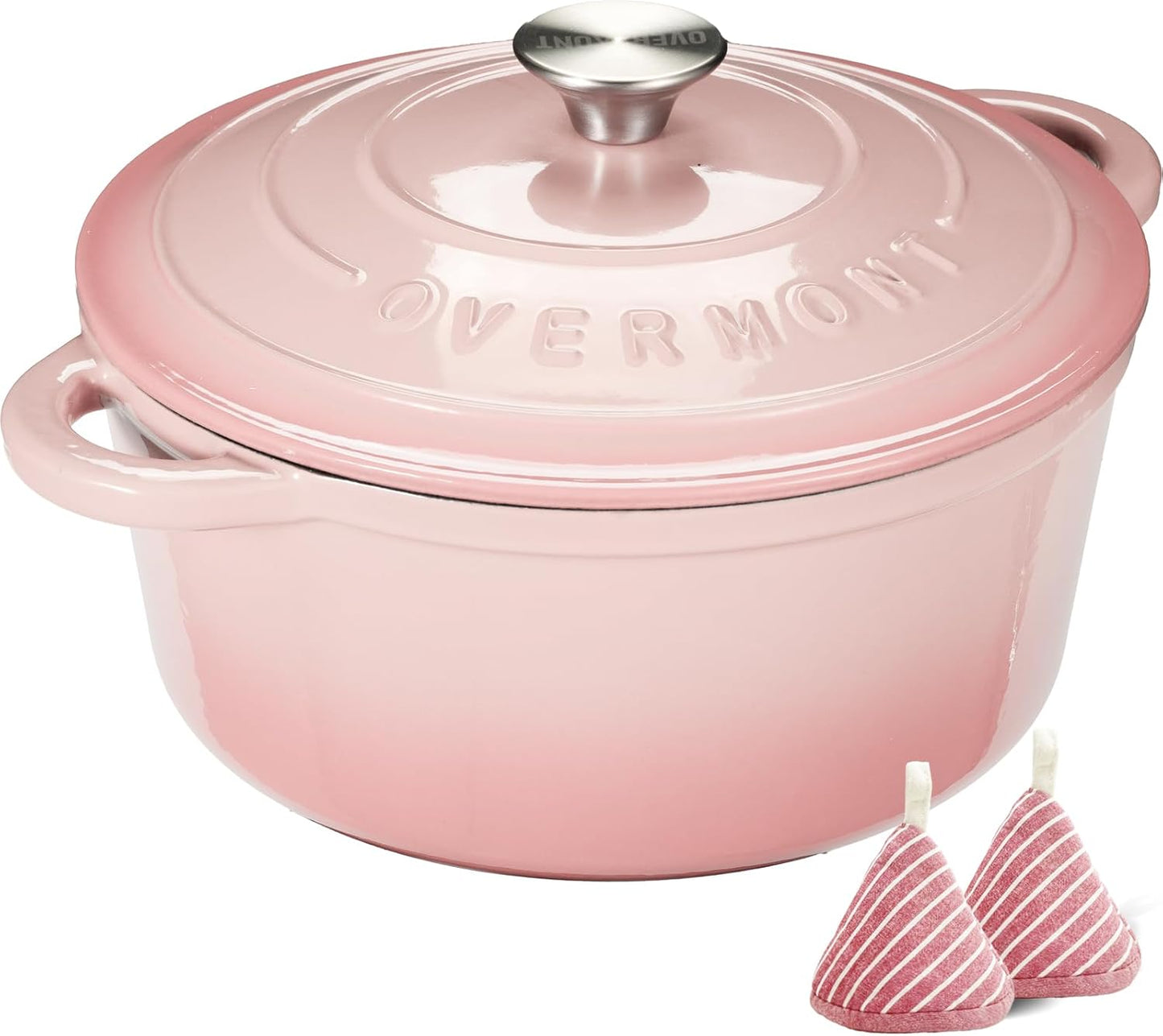Overmont Enameled Cast Iron Dutch Oven 5.5QT pink + Overmont 2 in 1 Pre Seasoned Dutch Oven combo